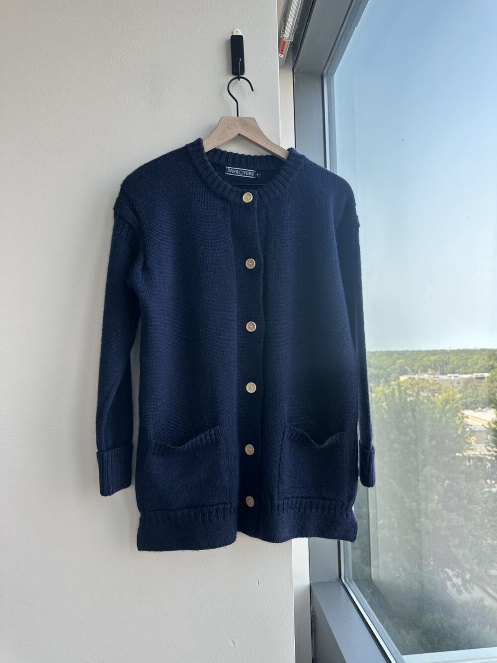 Vintage Woolovers 100% British Crew Neck Navy Blue Cardigan Women